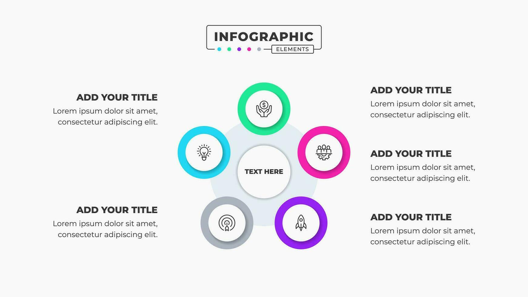 Vector circle infographic business presentation template with 5 steps or options