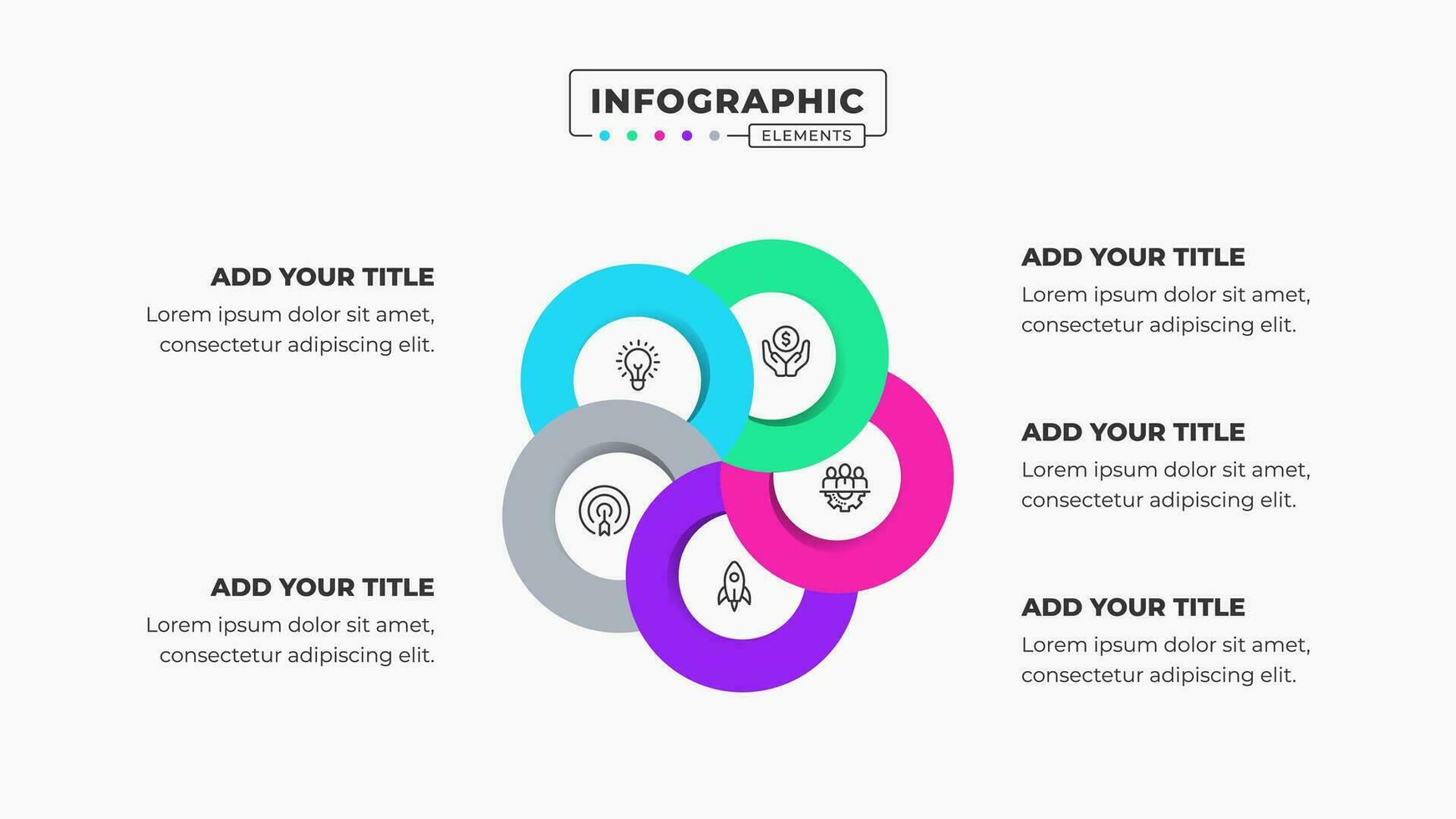 Vector circle infographic business presentation elements with 5 steps or options