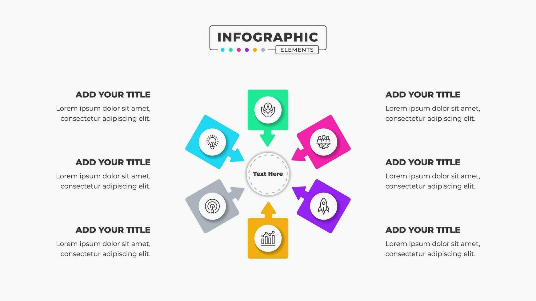 Vector business circle infographic presentation elements with 6 steps or options