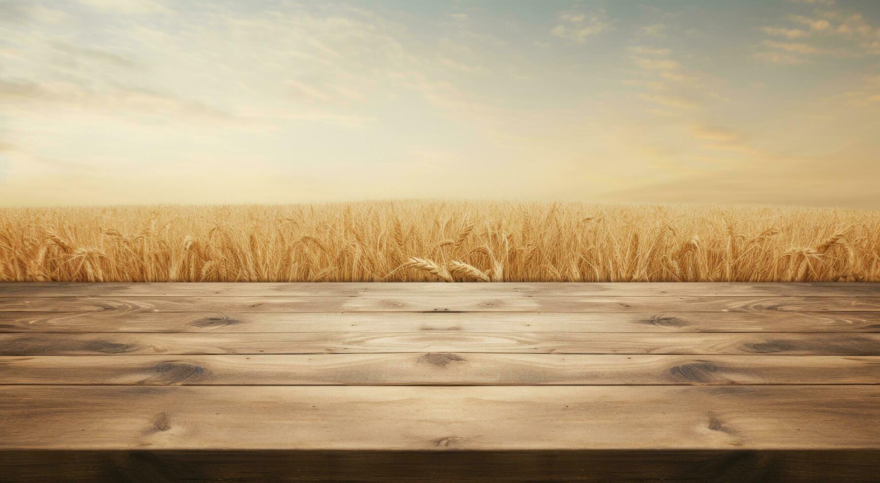 AI generated table top background of wheatfield, photo