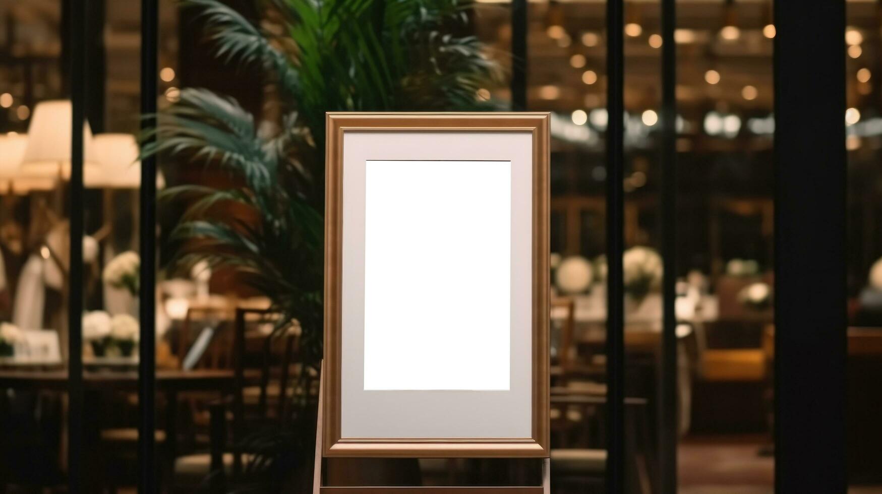 AI generated poster image with blank front ealistic on a mockup template in a brick wall in a luxury modern clothing shop, photo