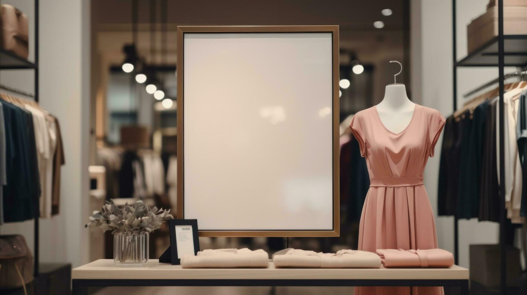 ai generado póster imagen con blanco frente realista en un Bosquejo modelo en un ladrillo pared en un lujo moderno ropa comercio, foto