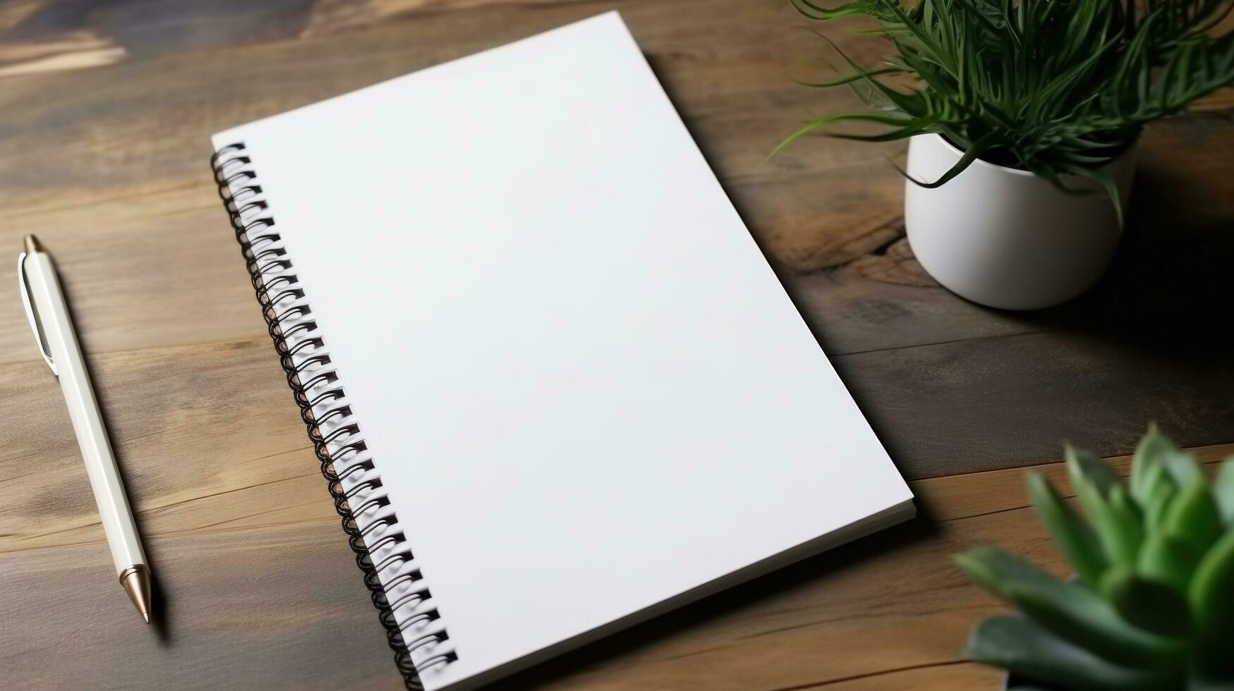 AI generated Notepad with blank front, realistic on a mockup template in a desk in a modern office, photo