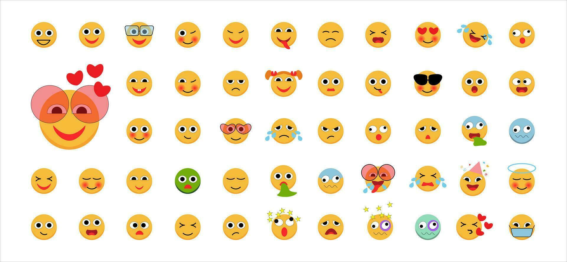 Big set of yellow emoticon smile icons. vector