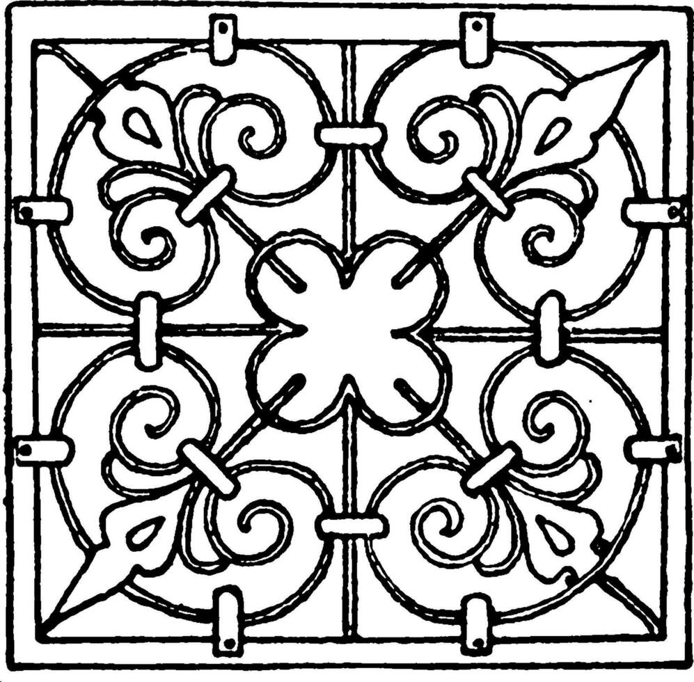 Wrought-Iron Square Panel was is a 17th century design by George Klain in Salzburg, vintage engraving. vector