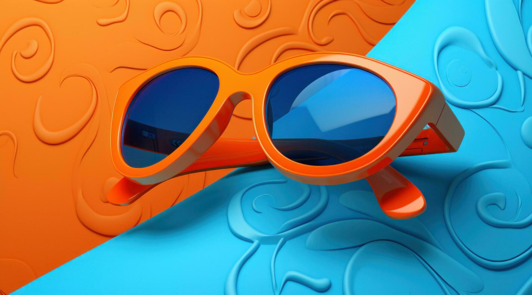 AI generated japanese sunglasses rest on an orange background, photo