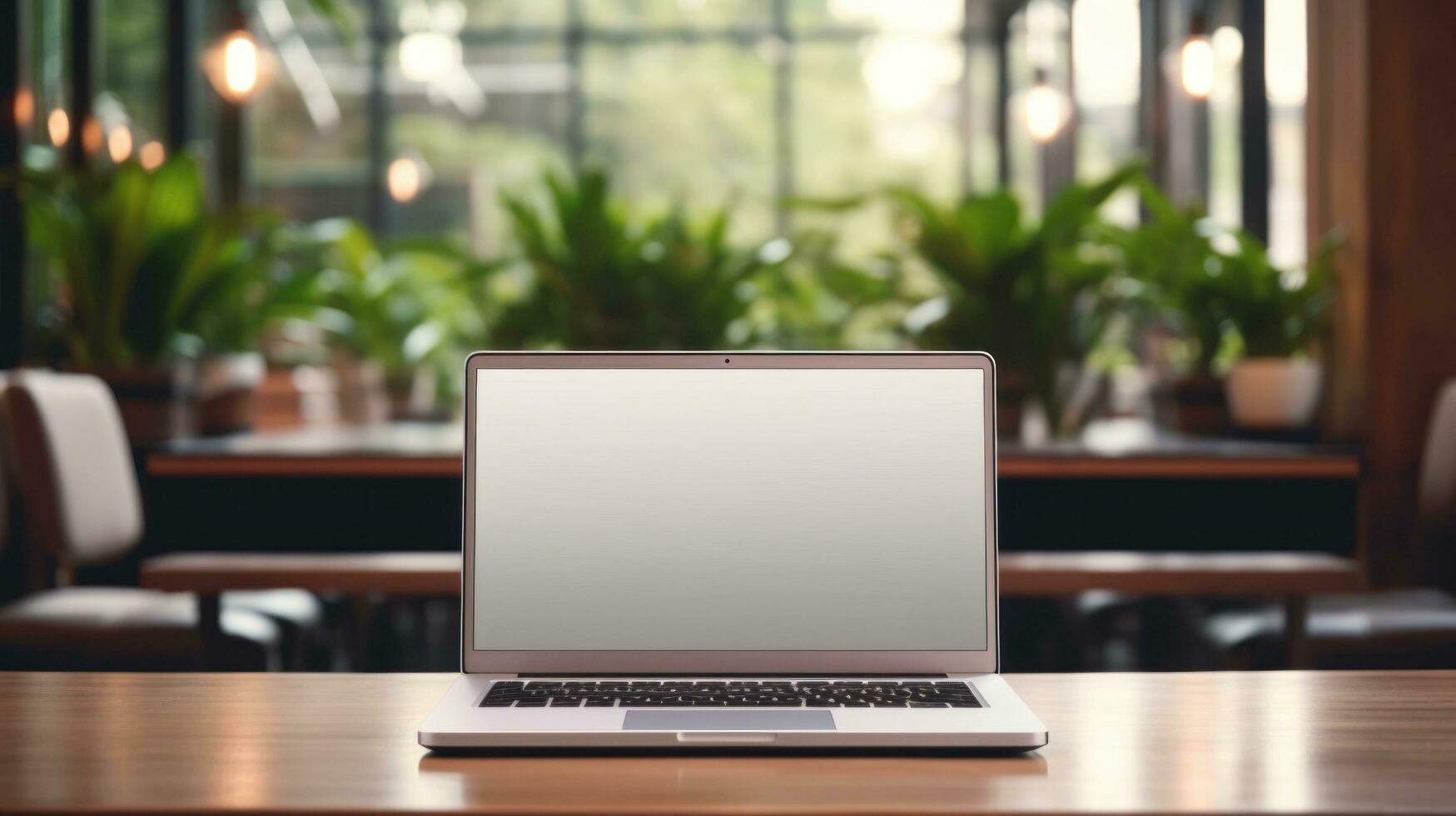 ai generado ordenador portátil con blanco frente, realista en un Bosquejo modelo en un mesa en un lujo oficina, foto