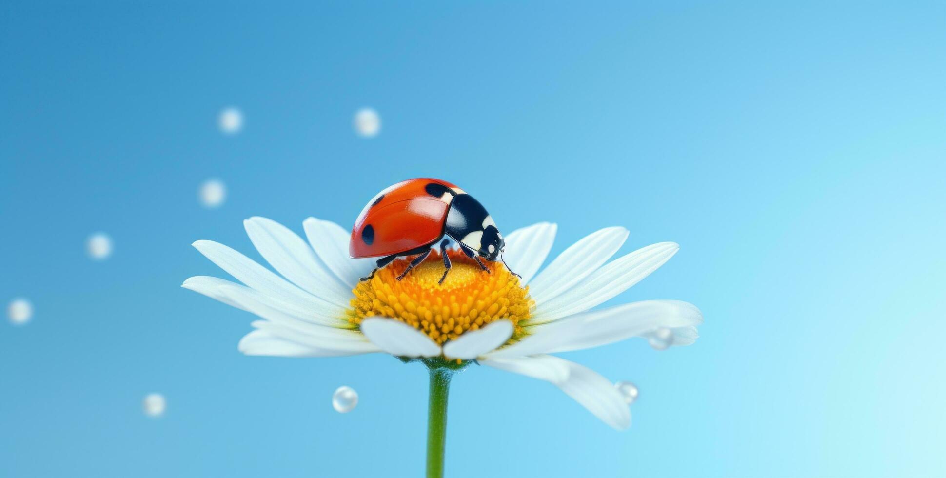 AI generated ladybug on a flower with blue background, photo