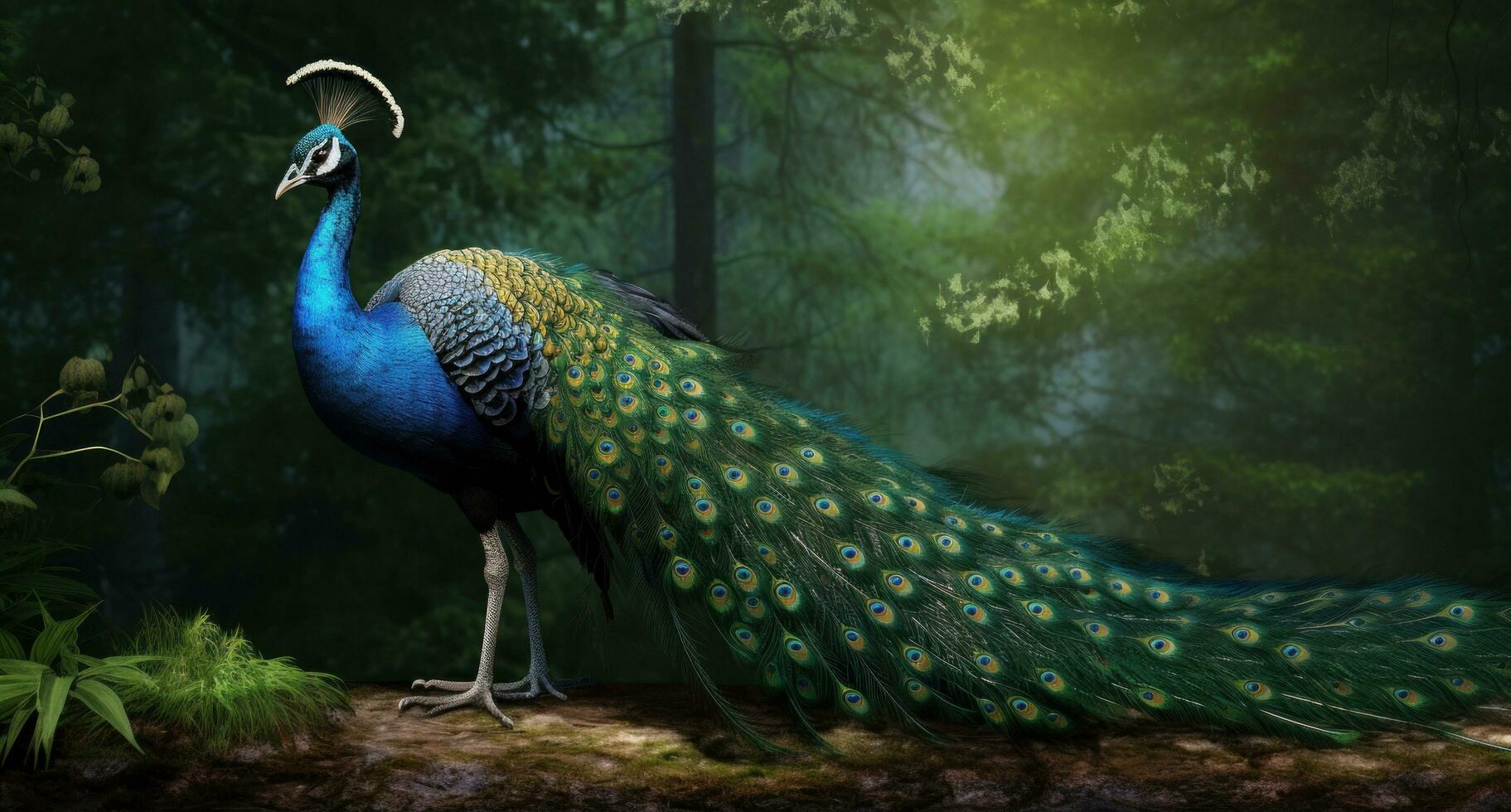 AI generated hd wallpapers of peacock in the forest, photo