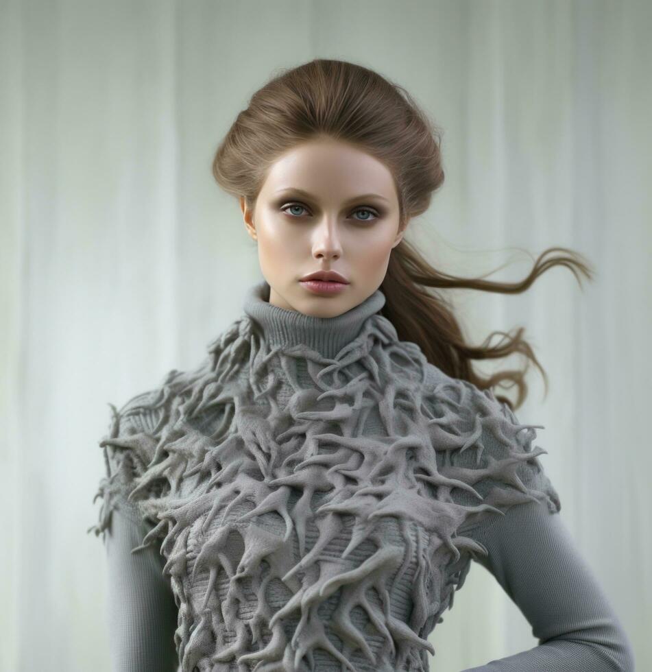 AI generated grey turtle neck knit for autumn spring photo