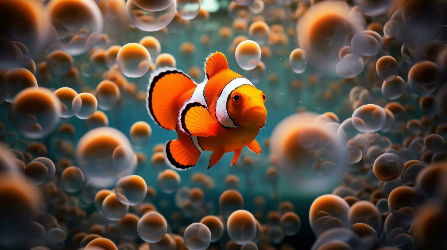 AI generated free clownfish aquarium wallpaper, photo