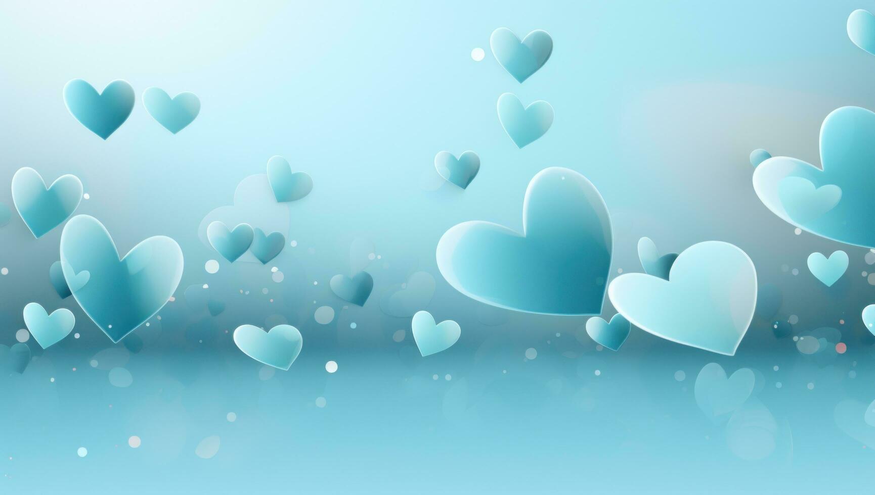 AI generated cute hearts are reflected in the blue background, photo