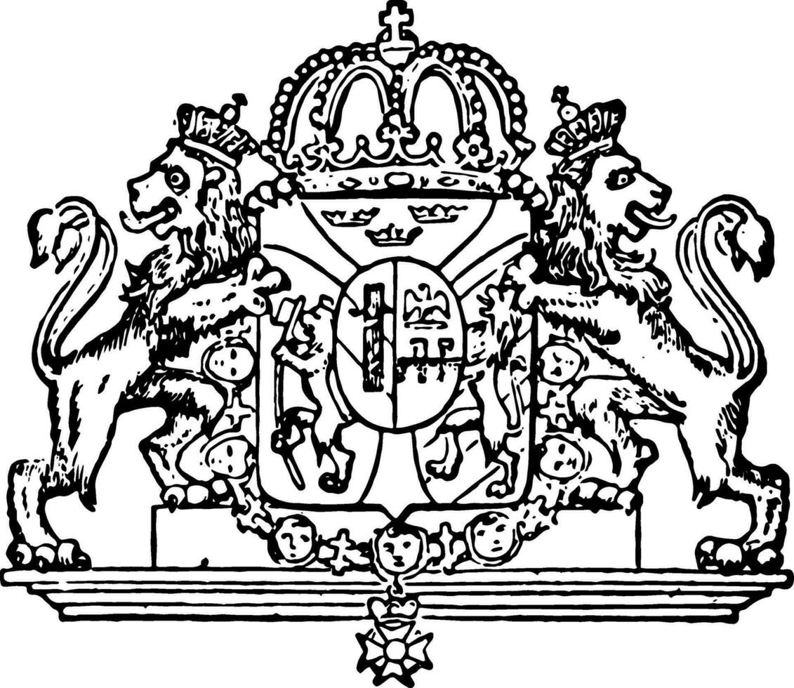 Swedish Coat of Arms is a European coat, vintage engraving. vector