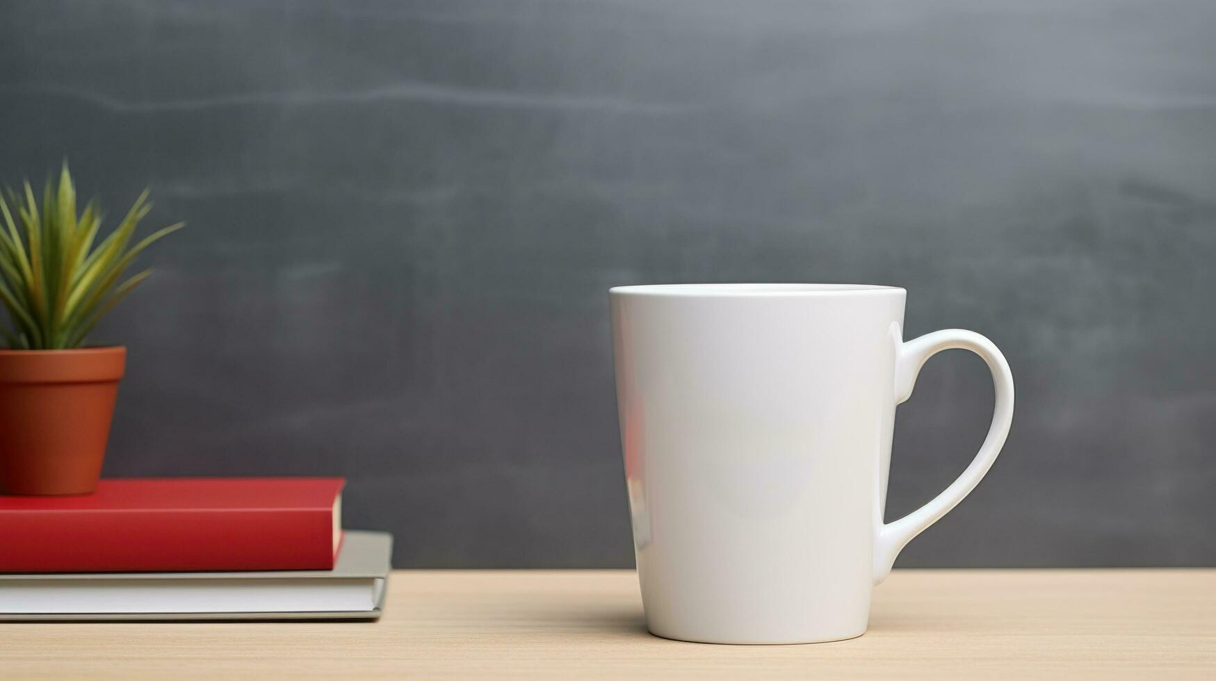 AI generated Cup with blank front, realistic on a mockup template in a desk in a modern office, photo