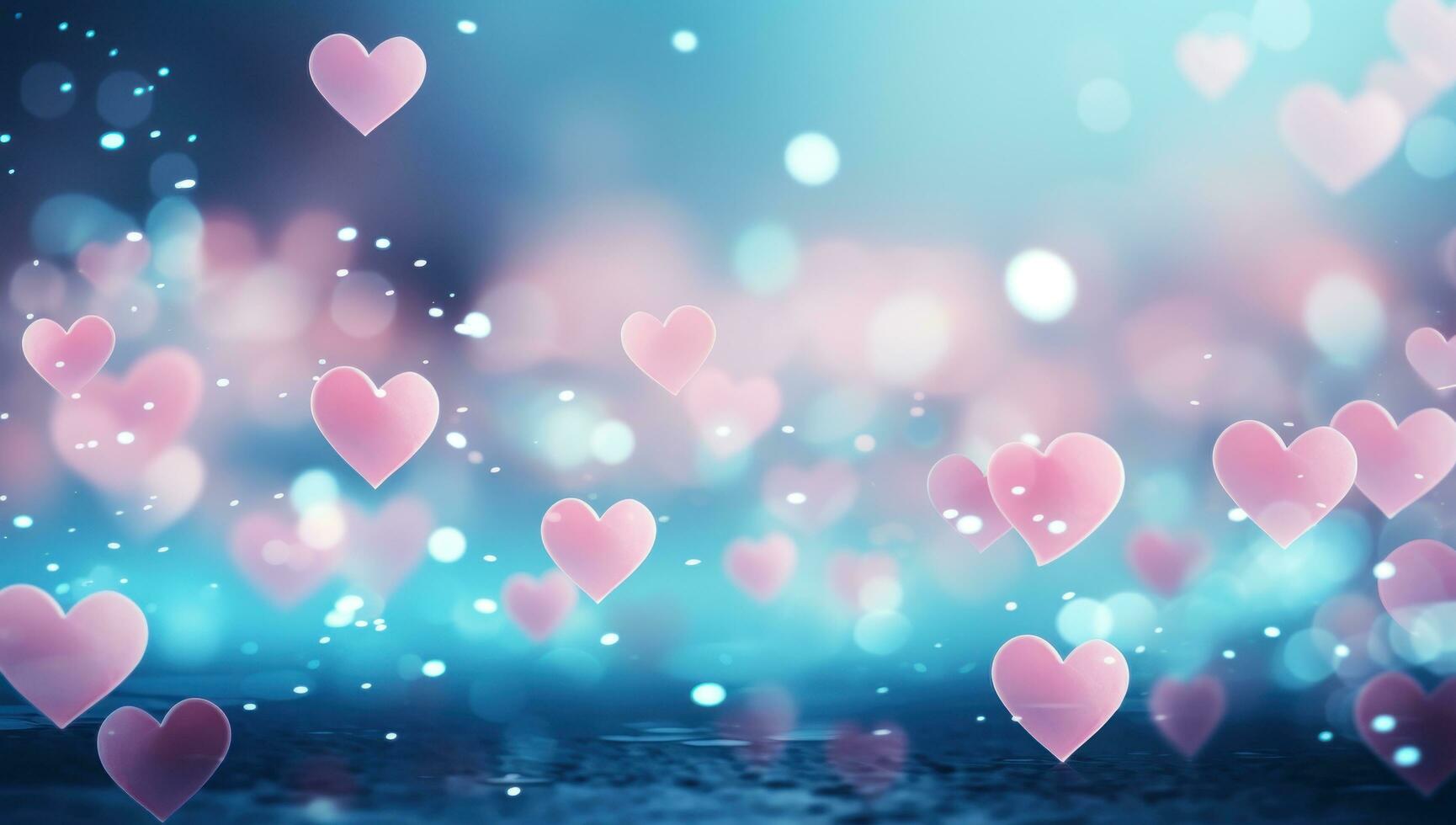 AI generated blue hearts dribbling on a blurred background, photo