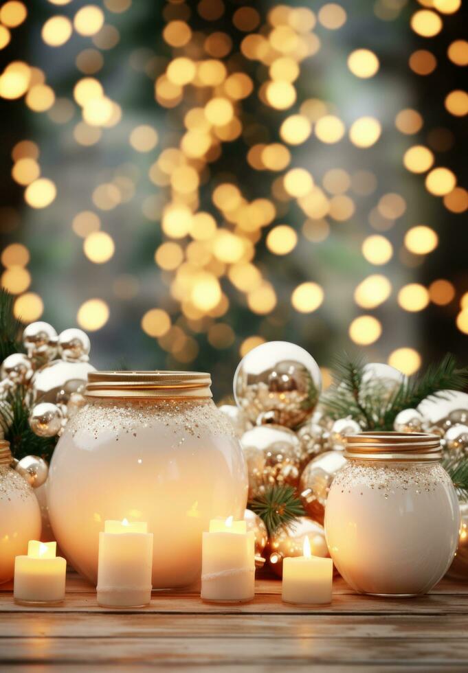 AI generated christmas tabletop christmas lights candles photo