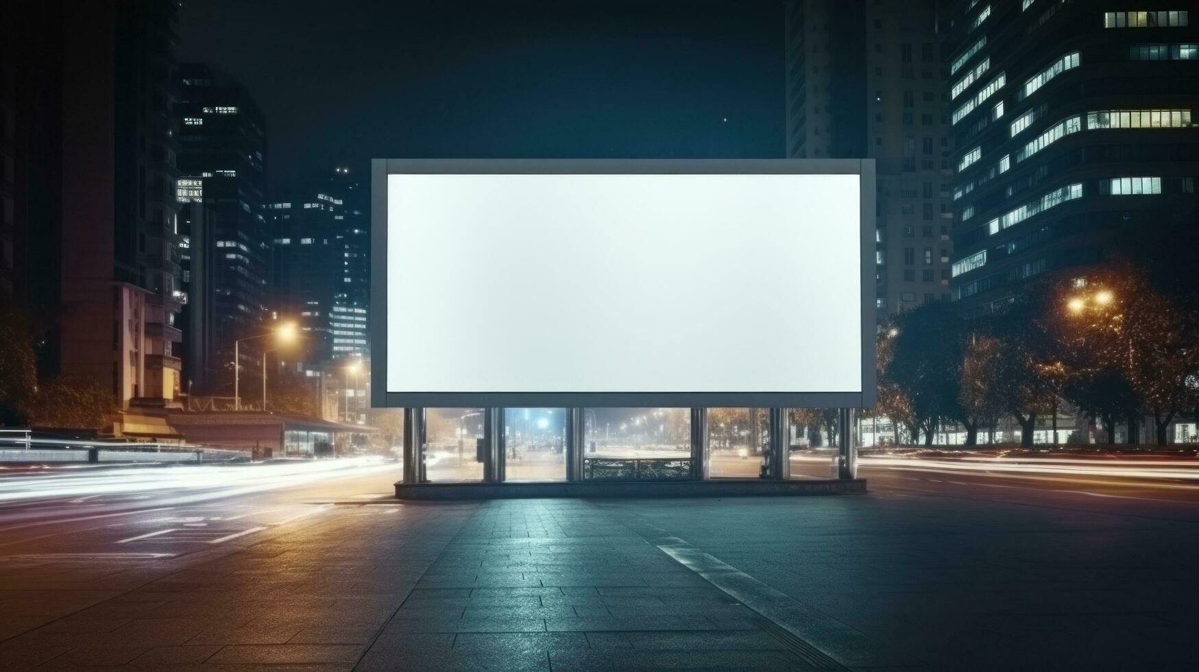 AI generated Billboard mockup with blank front, realistic on a mockup template in a street photo