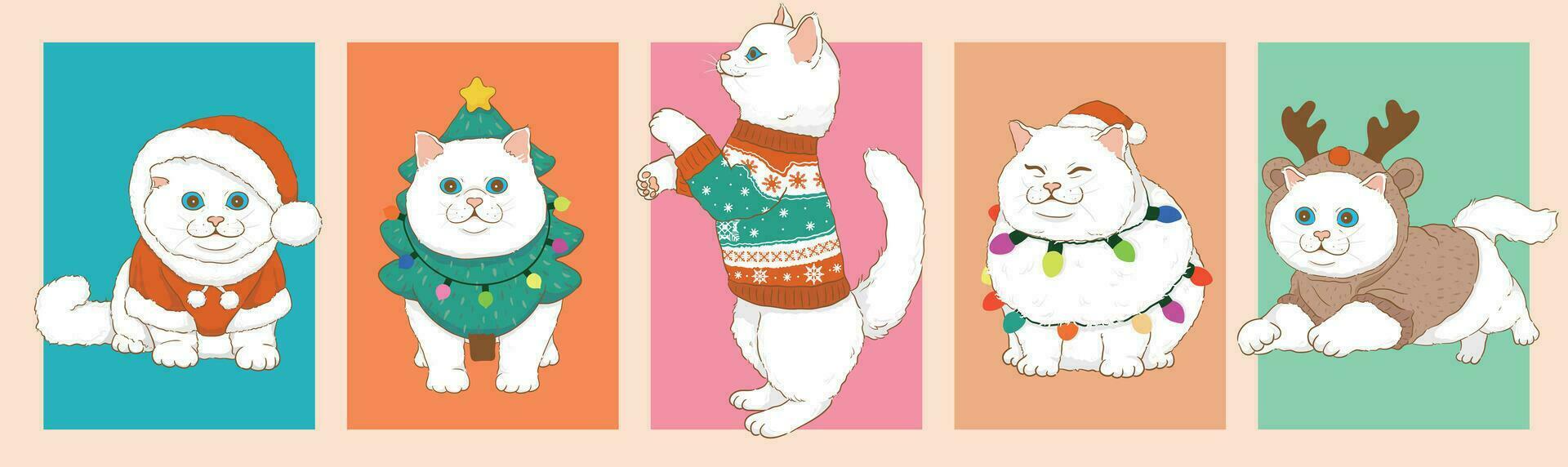 dibujos animados blanco gato vistiendo Navidad disfraz para Navidad día ilustración prima vector