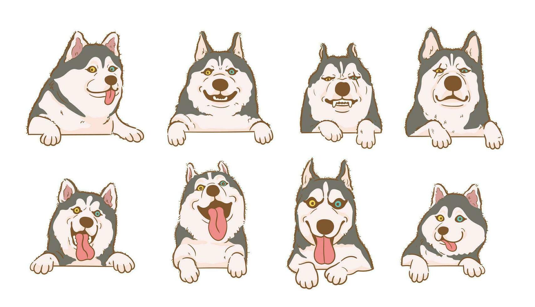 Cartoon siberian husky dog with various expressions vector