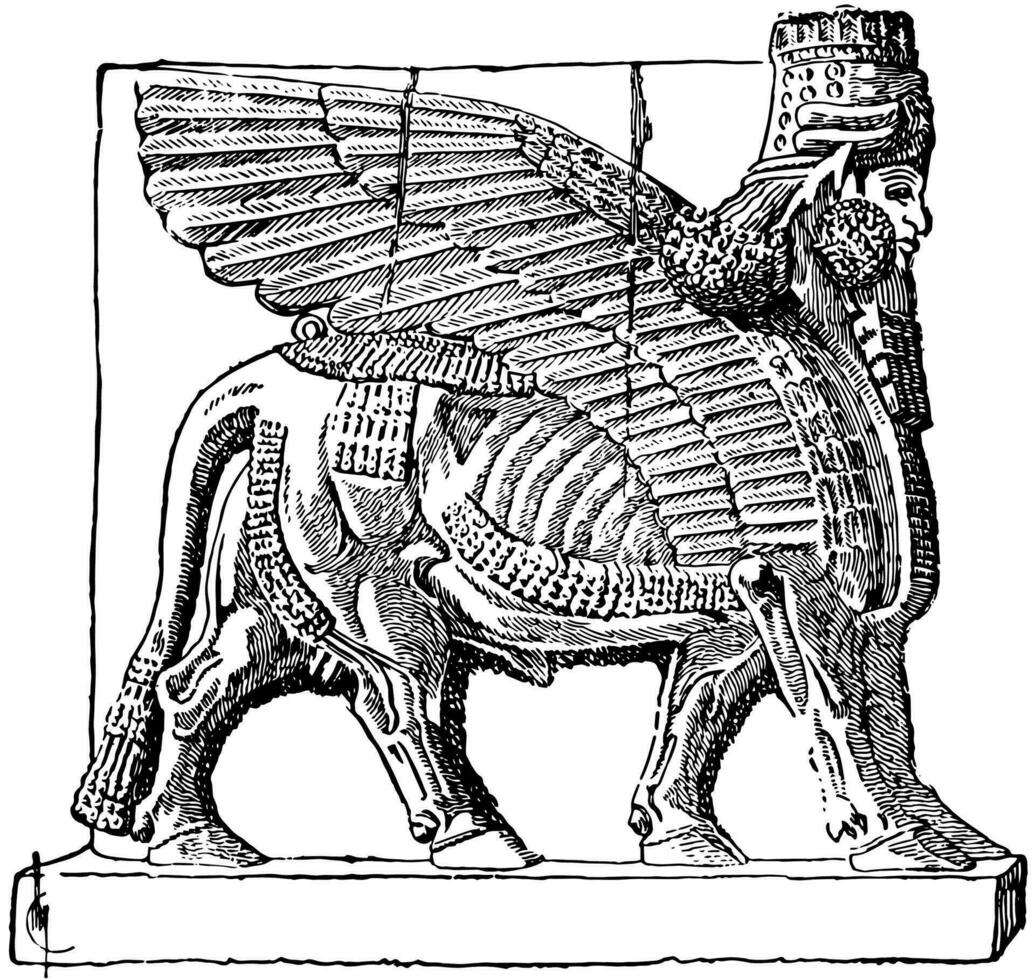 An Assyrian Winged Bull vintage illustration. vector