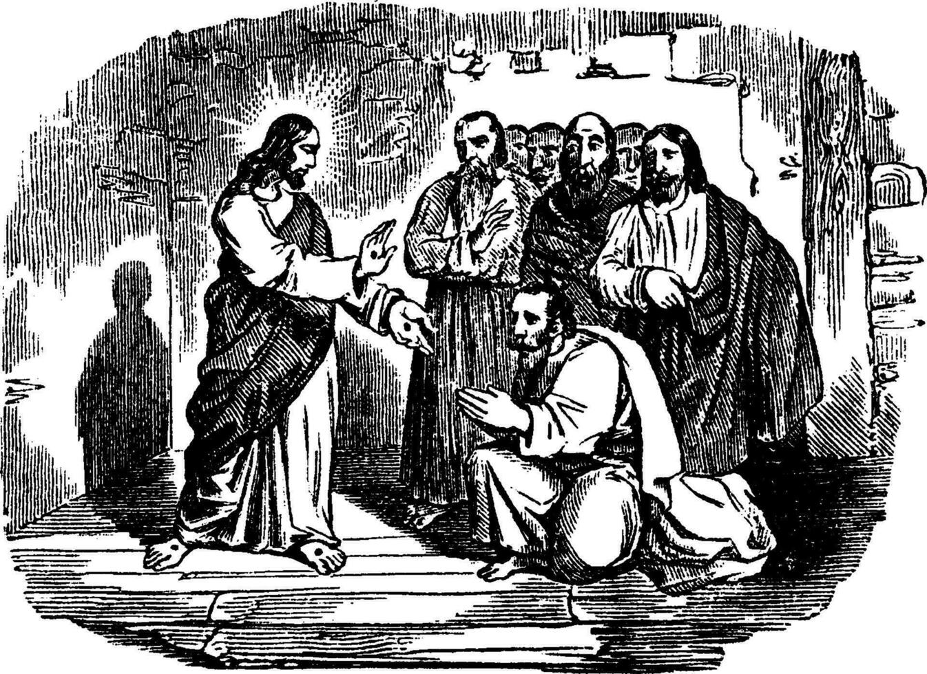 Jesús muestra su heridas a el discípulos Clásico ilustración. vector