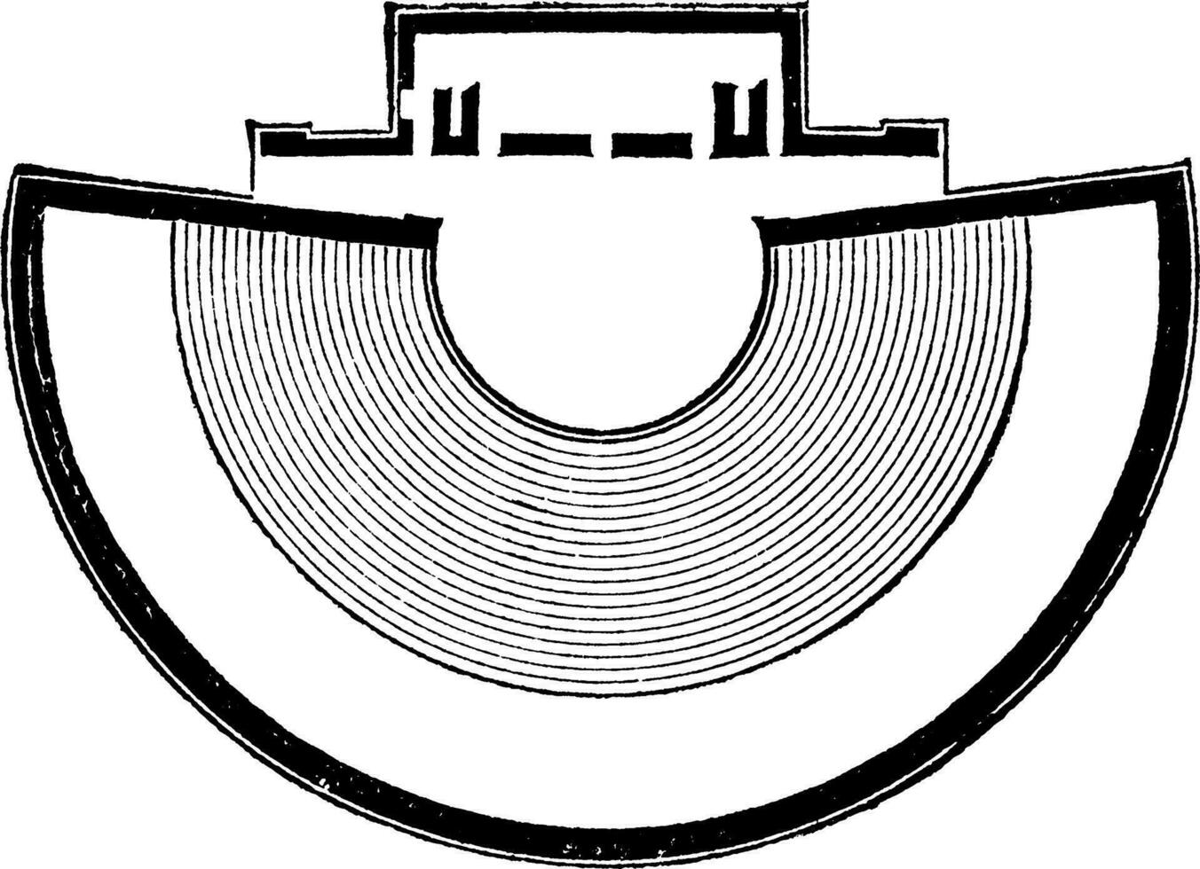 suelo plan de el teatro a iasso construido en un muy grande escala a acomodar el grande número de personas en escenario, Clásico grabado. vector