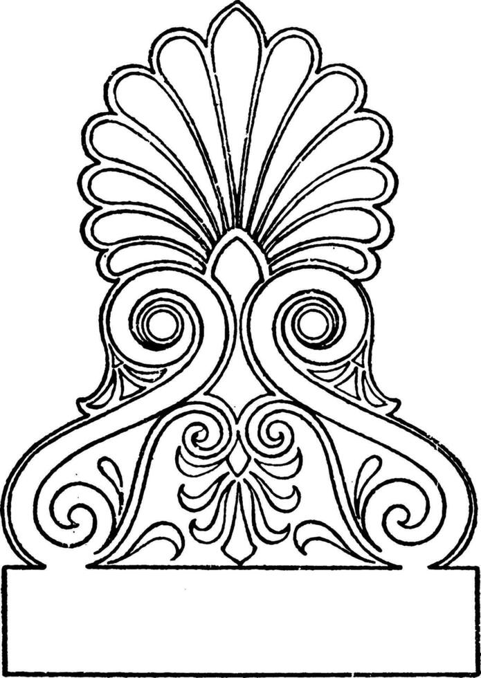 Greek Akroter is an ornamental finish to the apex of a gable, vintage engraving. vector