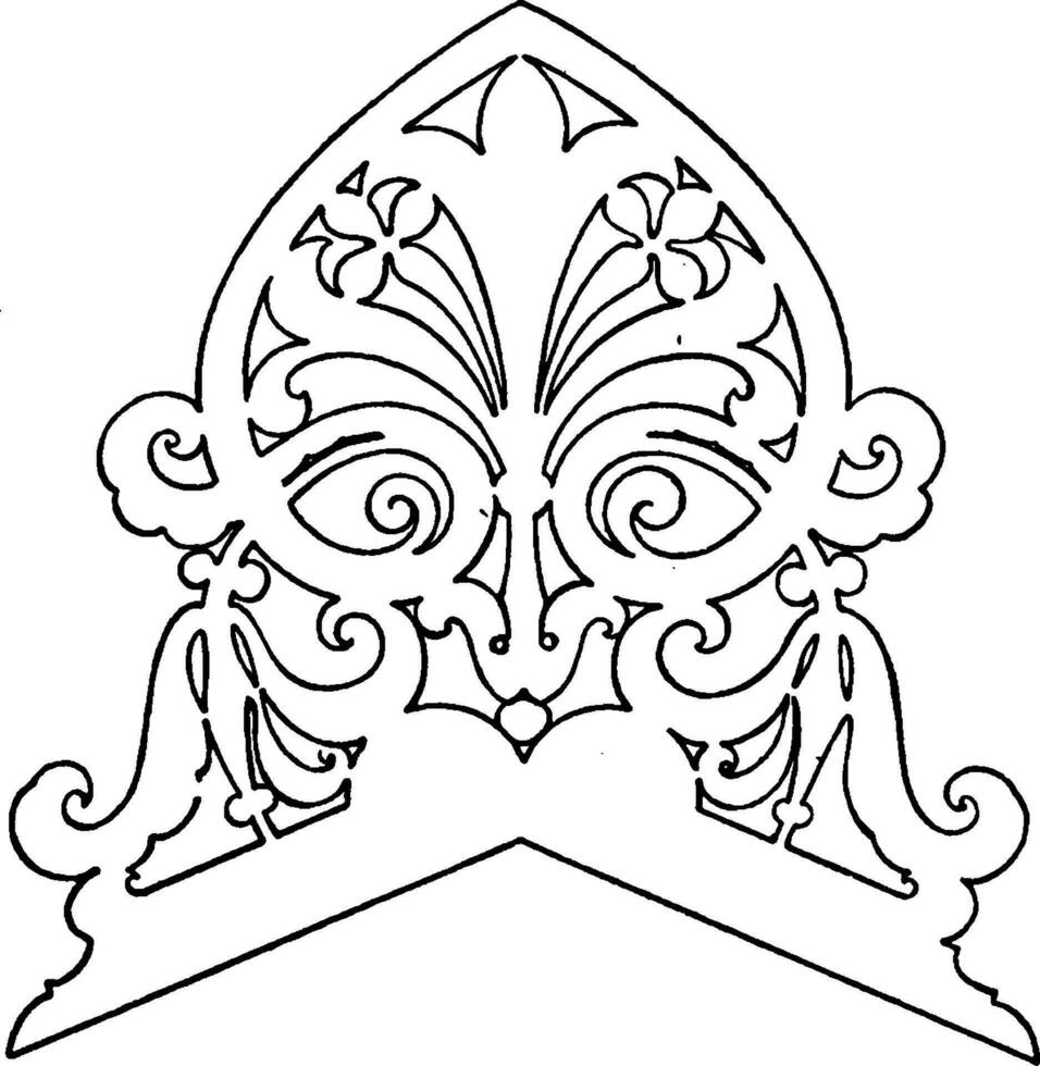 Barge-Board Perforated Crest, decorative,  vintage engraving. vector