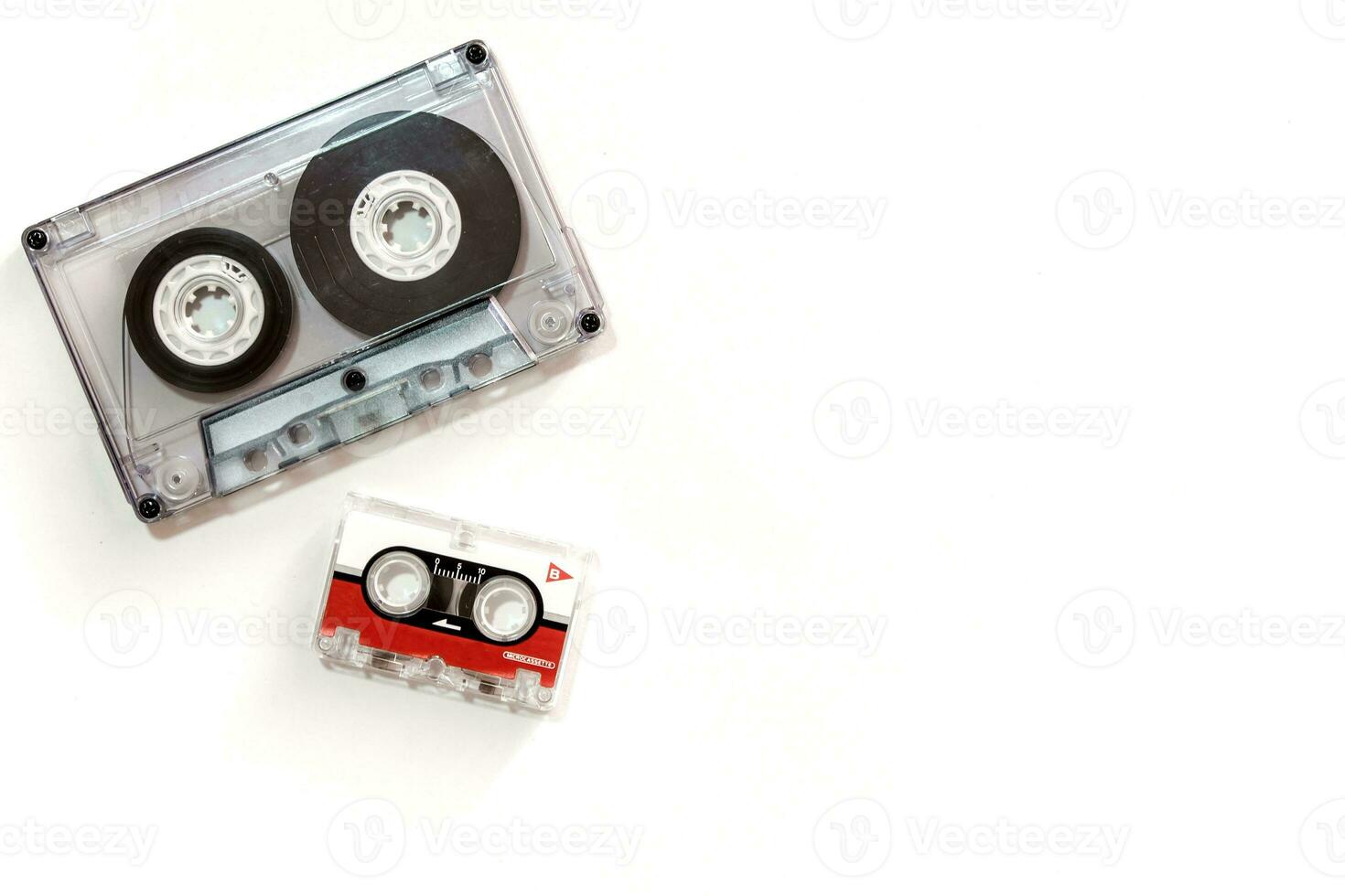 Different sizes of audio cassette tape isolated photo