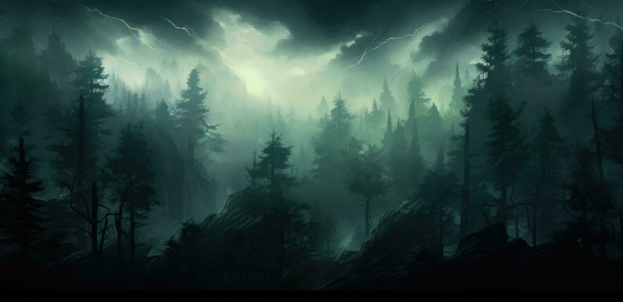 AI generated a foggy forest in the fog, photo