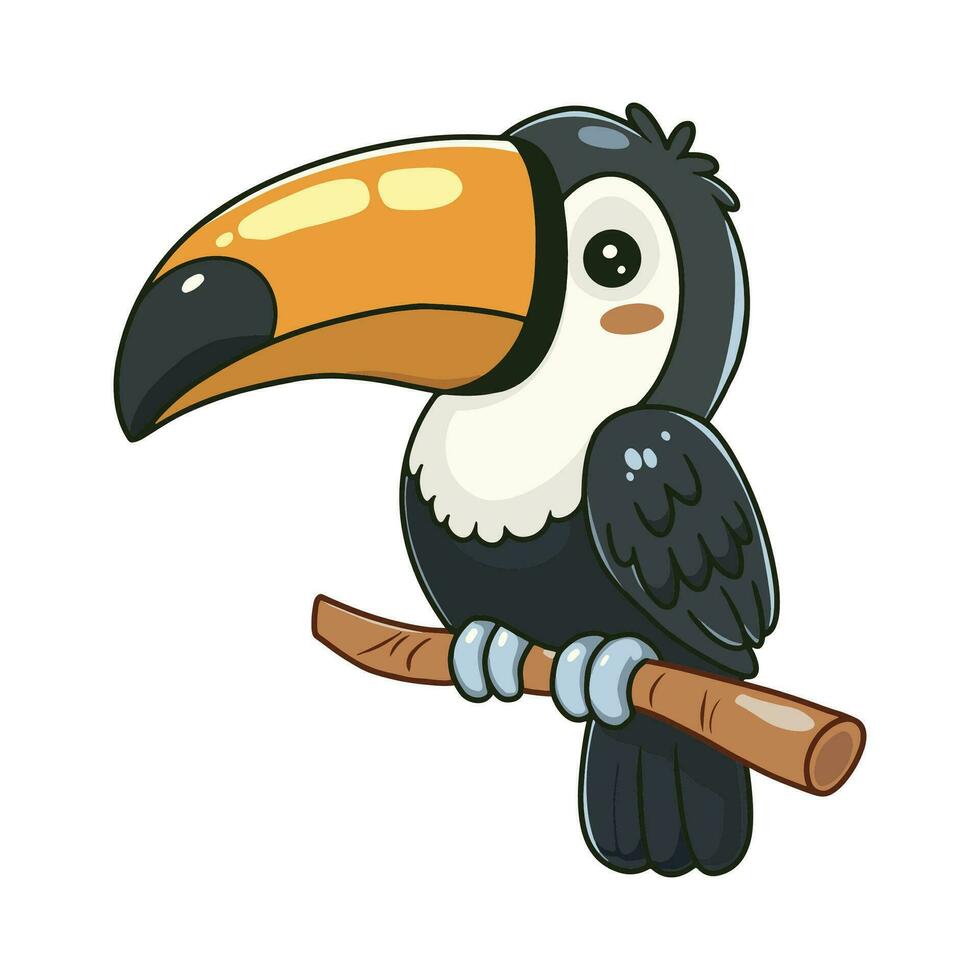 Cute toucan in cartoon style. wild safari african animals for kids, children clipart, vector illustration