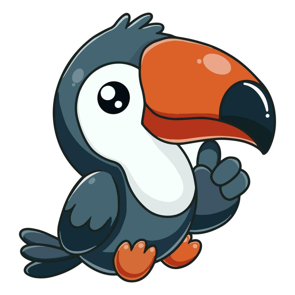 Cute toucan in cartoon style. wild safari african animals for kids, children clipart, vector illustration