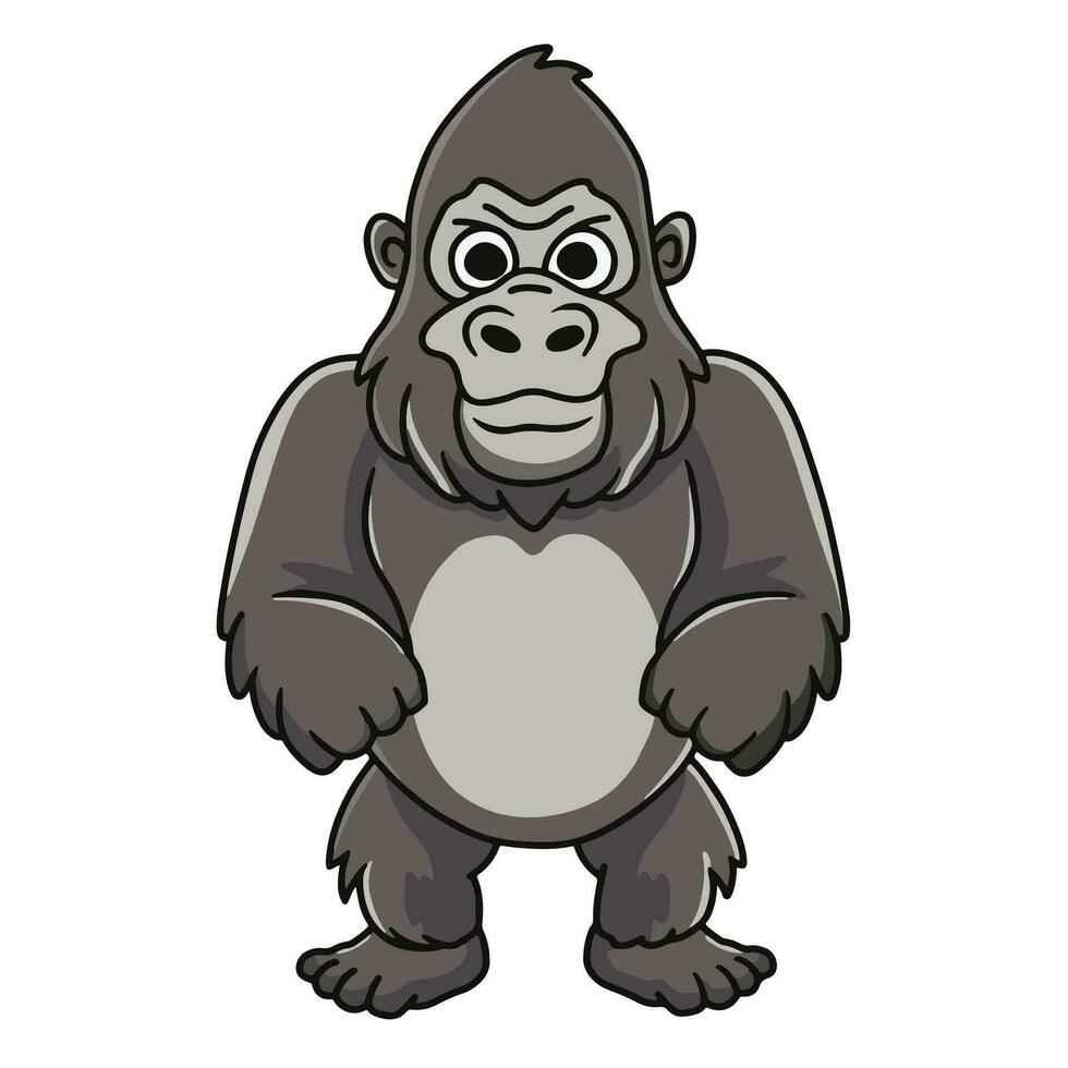 Cute gorilla in cartoon style. wild safari african animals for kids, children clipart, vector illustration