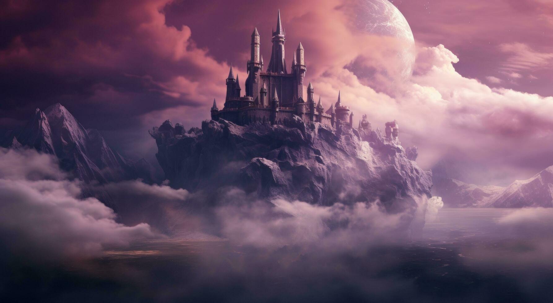 AI generated a castle in a scenic scene among the clouds, photo