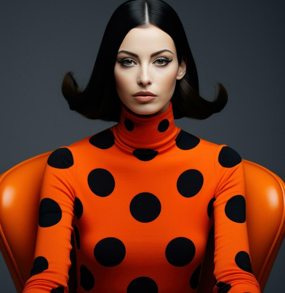 AI generated a beautiful model outfit with an orange polka dot sweater, photo