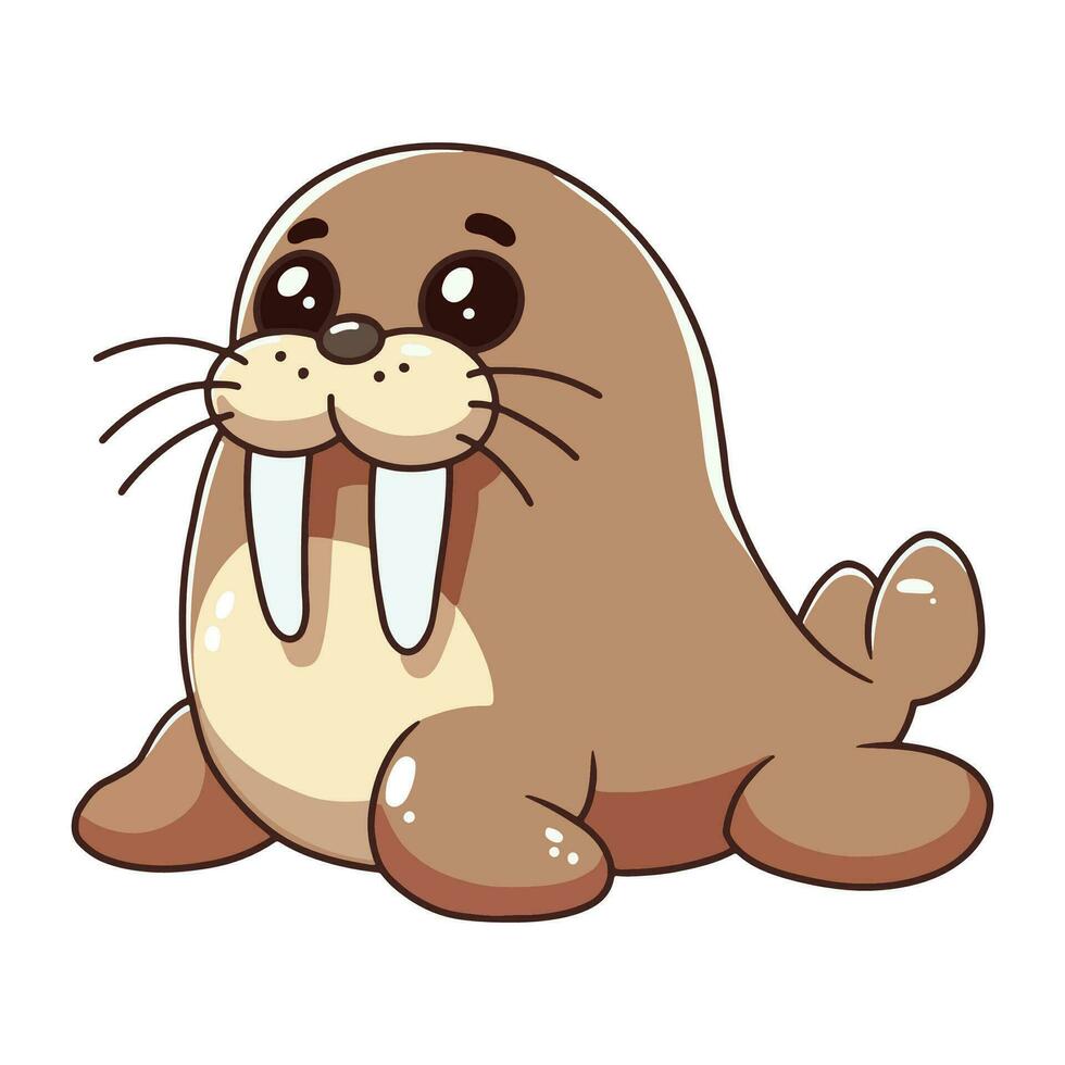 Cute walrus in cartoon style. wild safari african animals for kids, children clipart, vector illustration