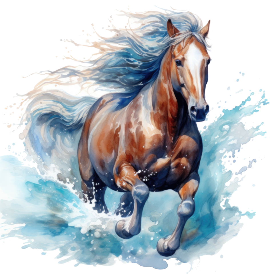 ai généré aquarelle mer cheval isolé png