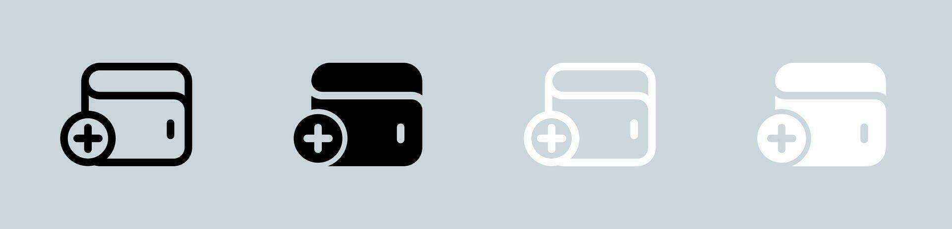Add wallet icon set in black and white. Payment signs vector illustration.