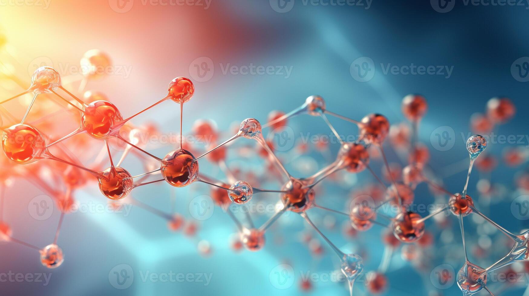 AI generated Orange glass molecules connections ai generated biotechnology close-up image photo