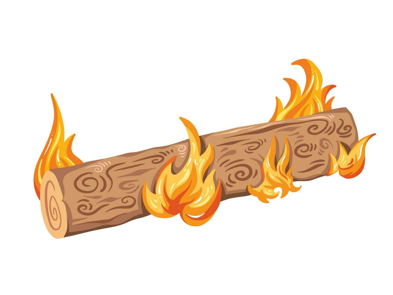 Burning log vector illustration isolated on horizontal ratio white background. Simple flat cartoon art styled drawing.