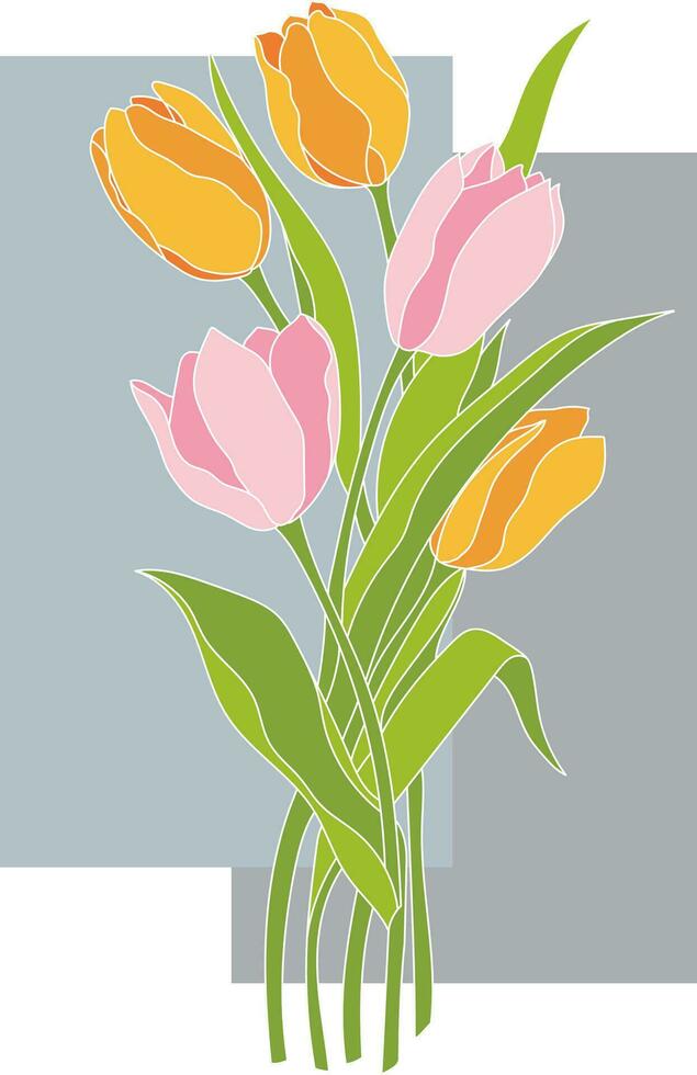 Illustration of tulips flower on grey square vertical background. vector