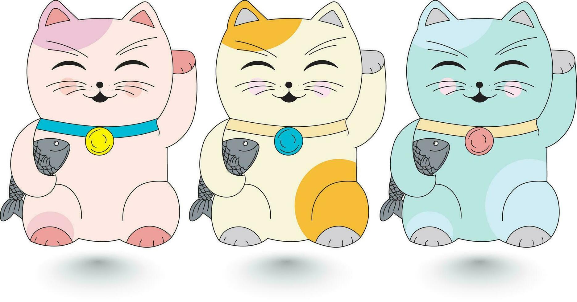 Illustration of Three lucky cats on empty background. vector