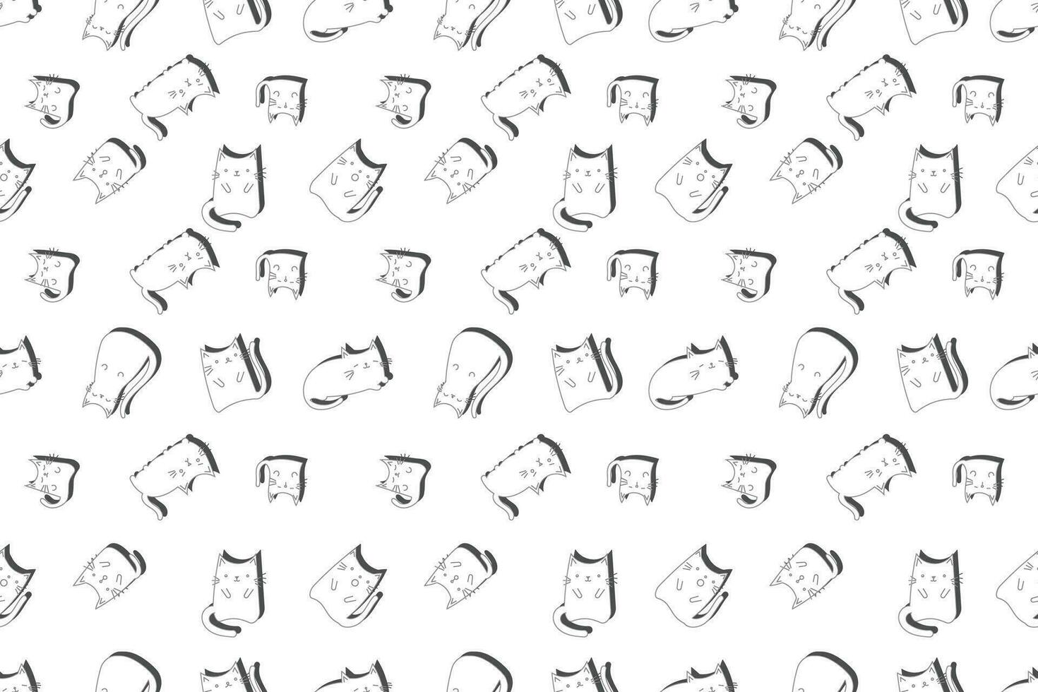 Illustration Pattern of the white cats with shadow on white background. vector