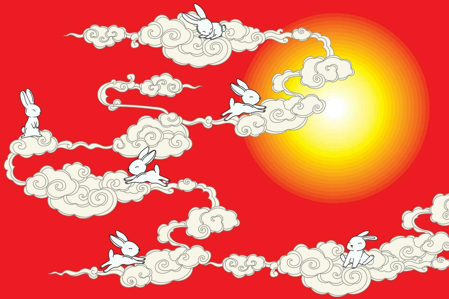 Illustration, Moon rabbit mid autumn festival with chines cloude on red background. vector