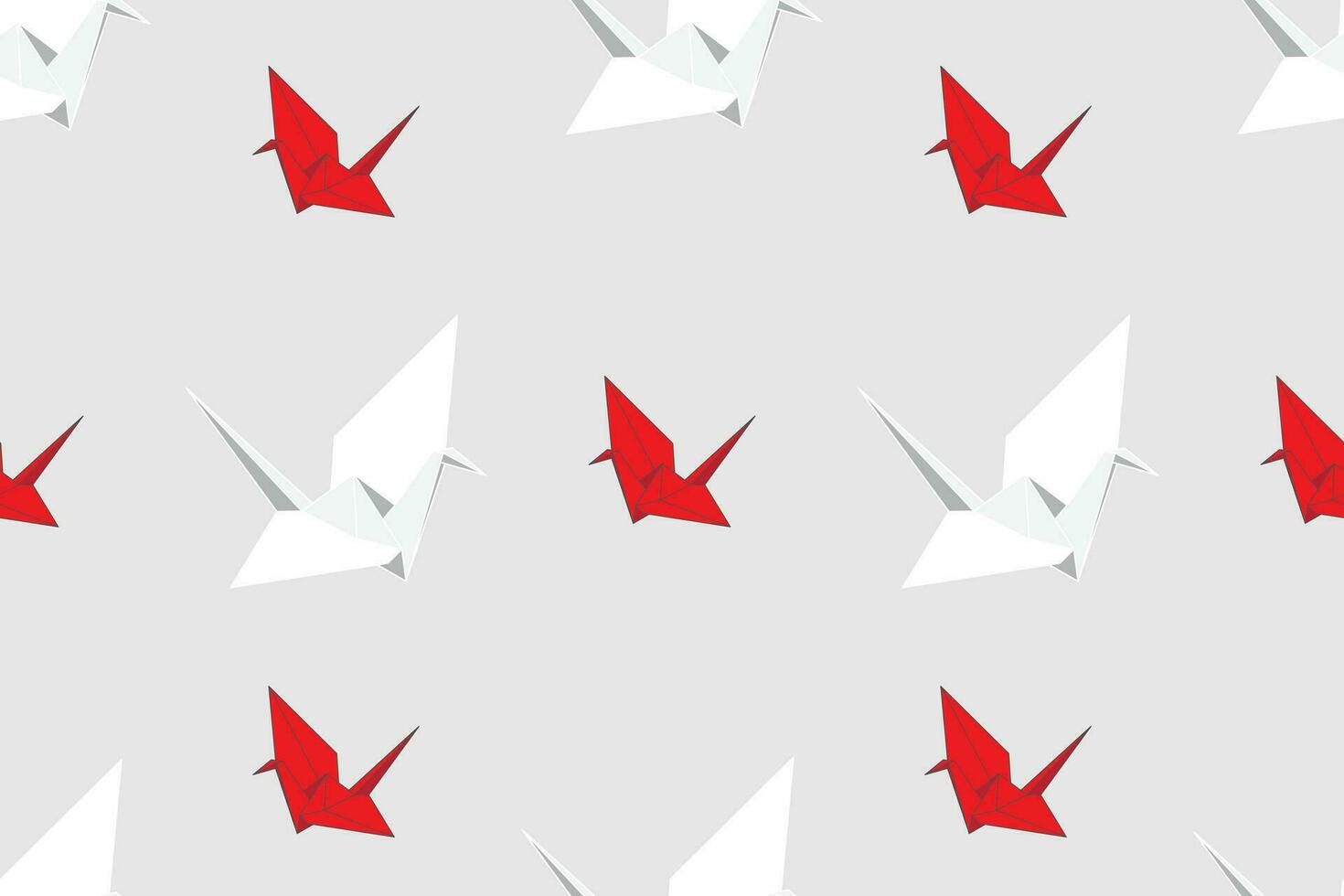 Illustration abstract pattern of the white and red origami bird and with light grey background. vector