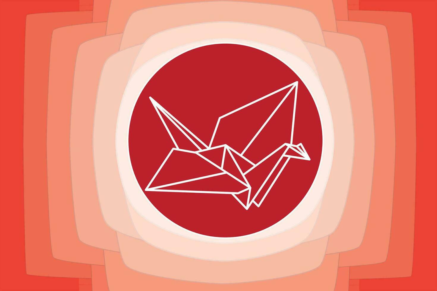 Illustration abstract out line of paper bird on red circle and gradient background. vector