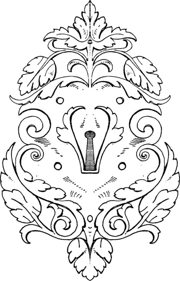 Wrought-Iron Escutcheon Strap-Work Tablet was of German origin of the 16th century, vintage engraving. vector