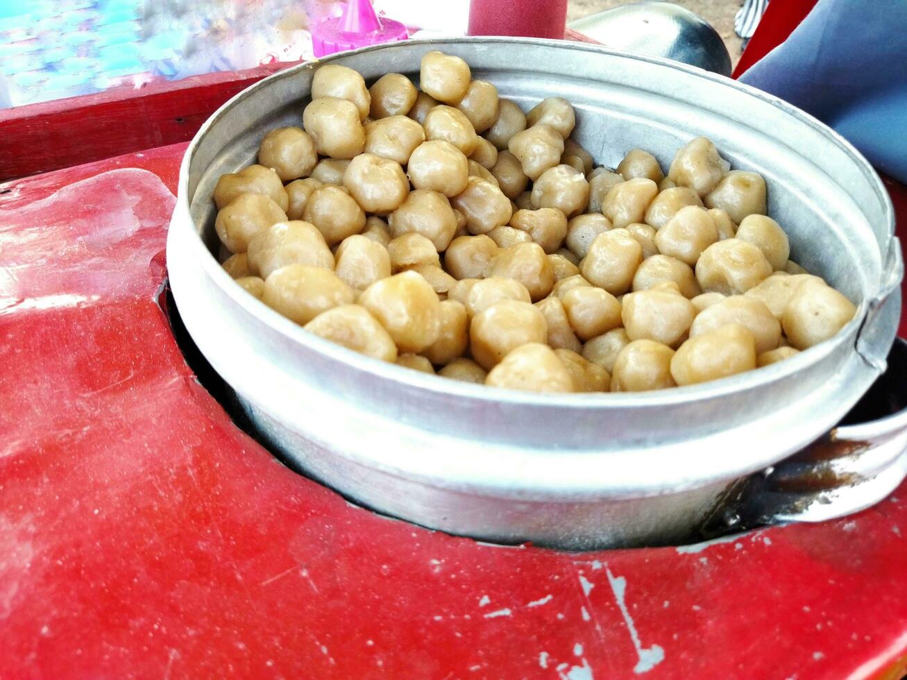 Close up of cilok or food from cassava flour, traditional food from Indonesia photo