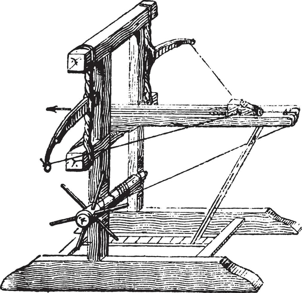 Catapult, vintage engraving. vector
