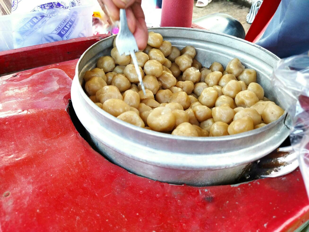 Close up of cilok or food from cassava flour, traditional food from Indonesia photo